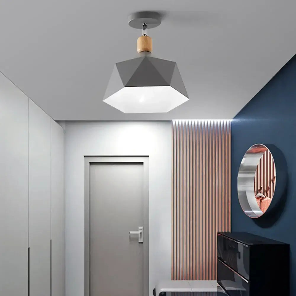 Industrial loft green and wood pendant light kitchen ceiling lamp