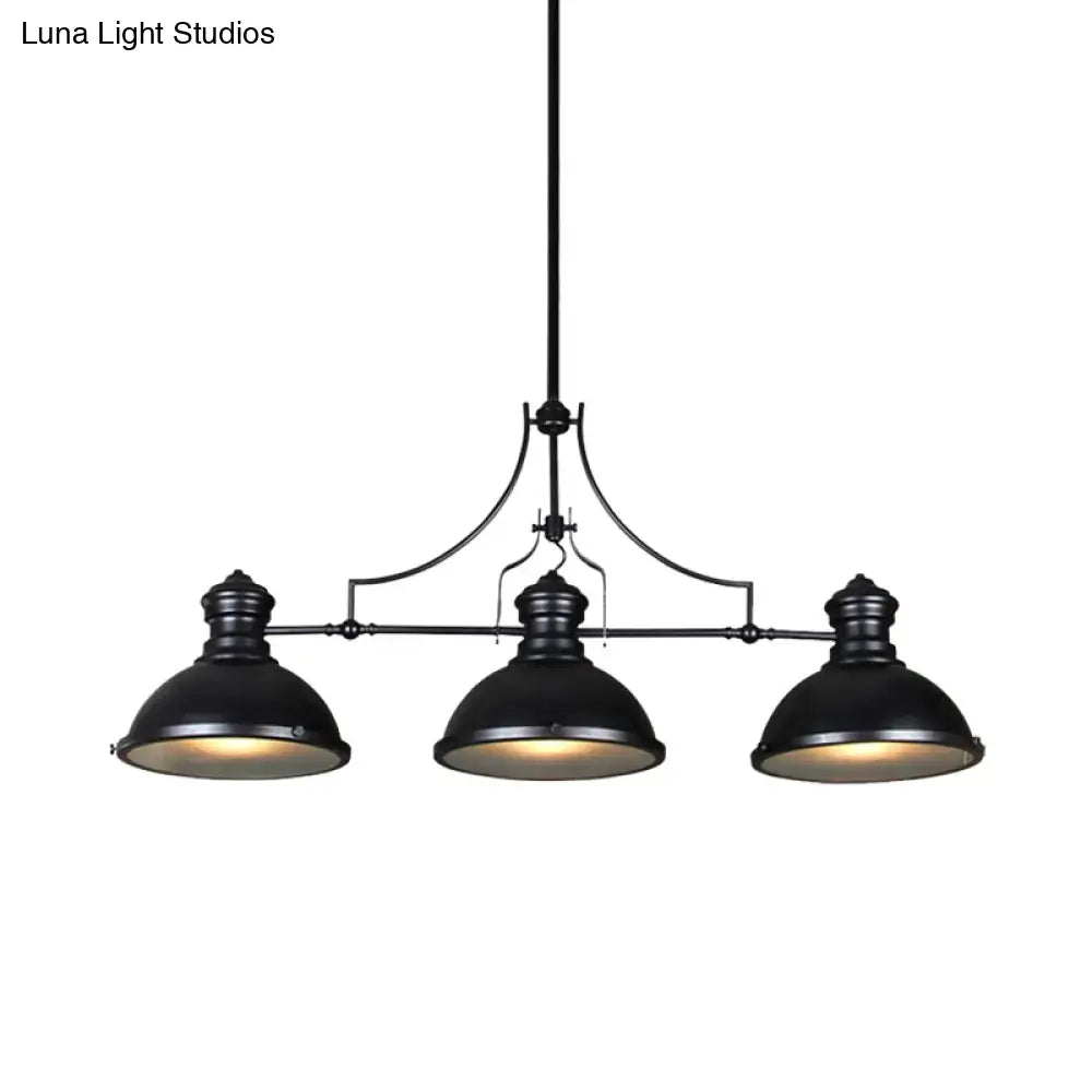 DecorBites™ Retro Island Lighting: Metallic Black Hanging Fixture with Dome Shade, Glass Diffuser, and 3 Bulb Design for Tables