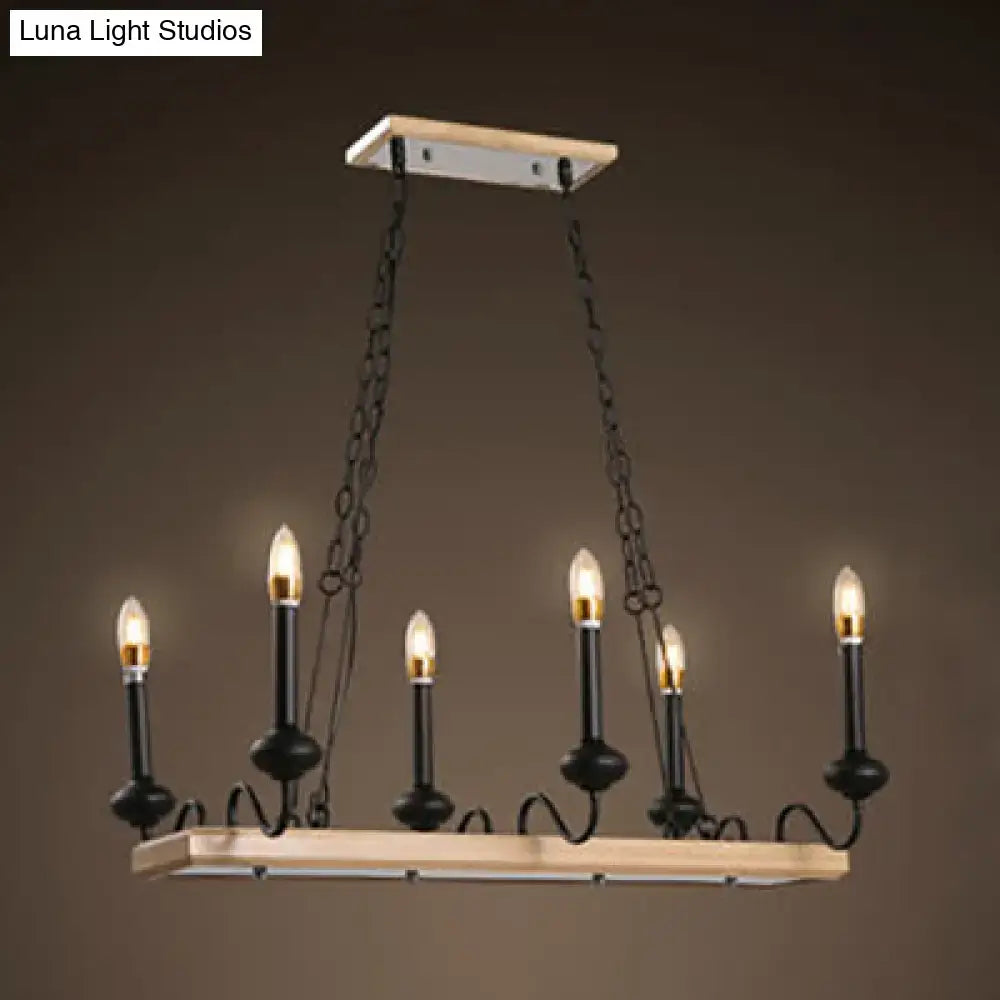 DecorBites™ Industrial Metal 6-Bulb Indoor Island Pendant Light with Wooden Canopy - Black Finish