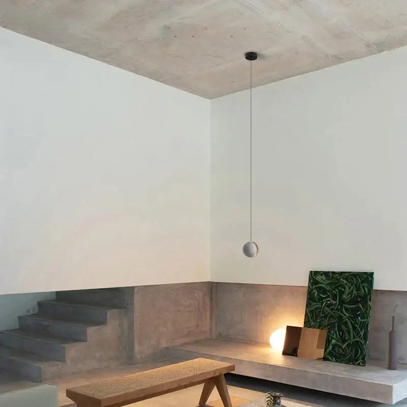 Industrial minimalist concrete and gold pendant lamp kitchen light