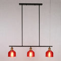 DecorBites™ Industrial Black Pendant Lamp with Red/Yellow/Blue Glass Bowls, 3-Light for Island Lighting