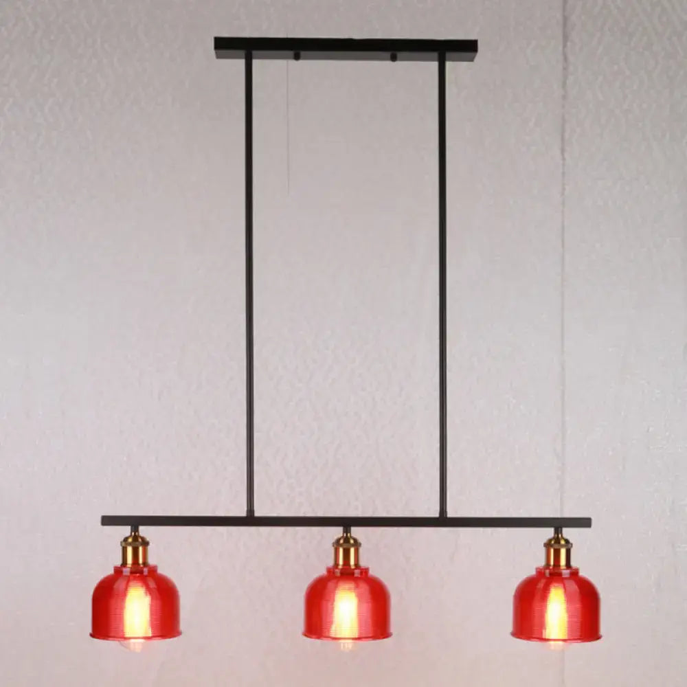 DecorBites™ Industrial Black Pendant Lamp with Red/Yellow/Blue Glass Bowls, 3-Light for Island Lighting