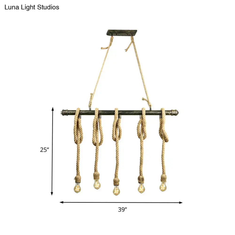 DecorBites™ Adjustable Rope Exposed Island Light - Retro Industrial 5/6-Light - Beige/Light Yellow
