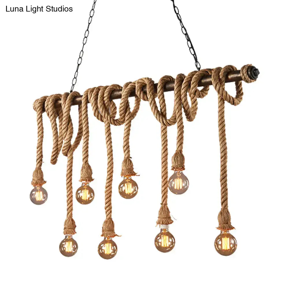 DecorBites™ Adjustable Rope Exposed Island Light - Retro Industrial 5/6-Light - Beige/Light Yellow
