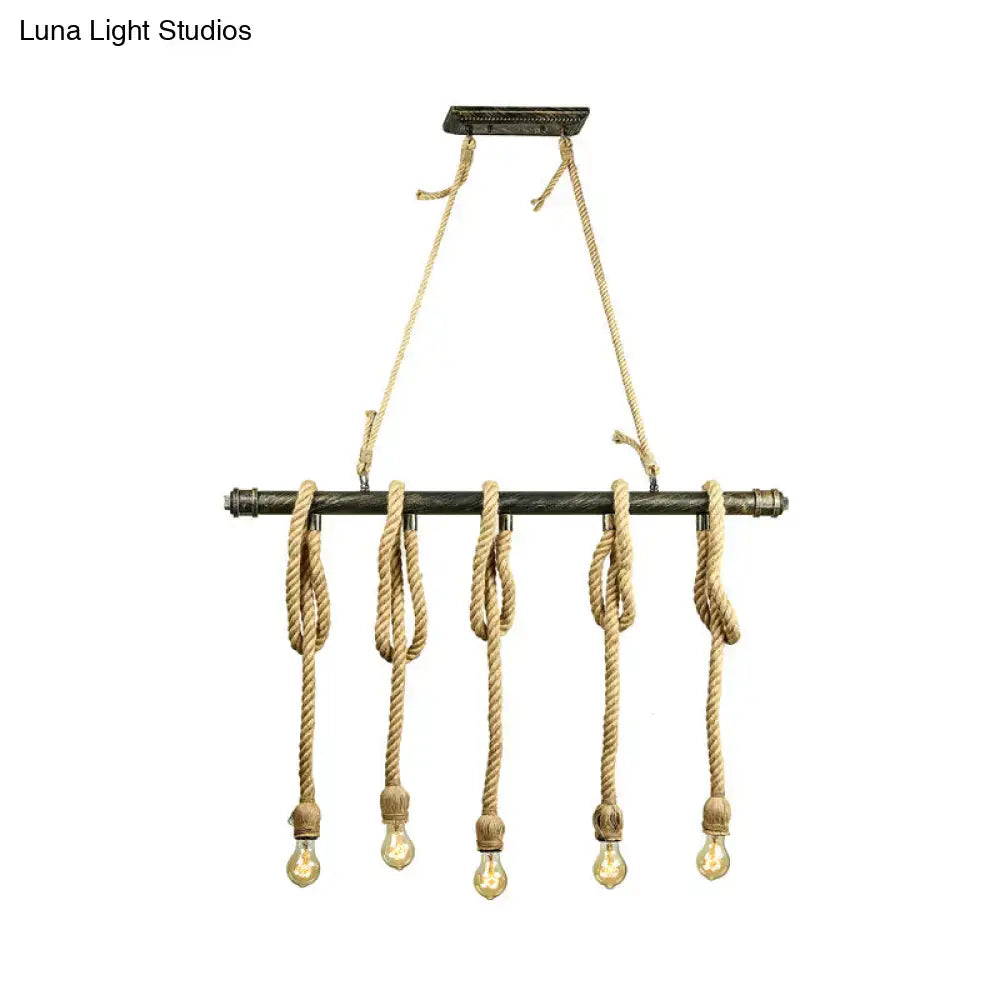 DecorBites™ Adjustable Rope Exposed Island Light - Retro Industrial 5/6-Light - Beige/Light Yellow