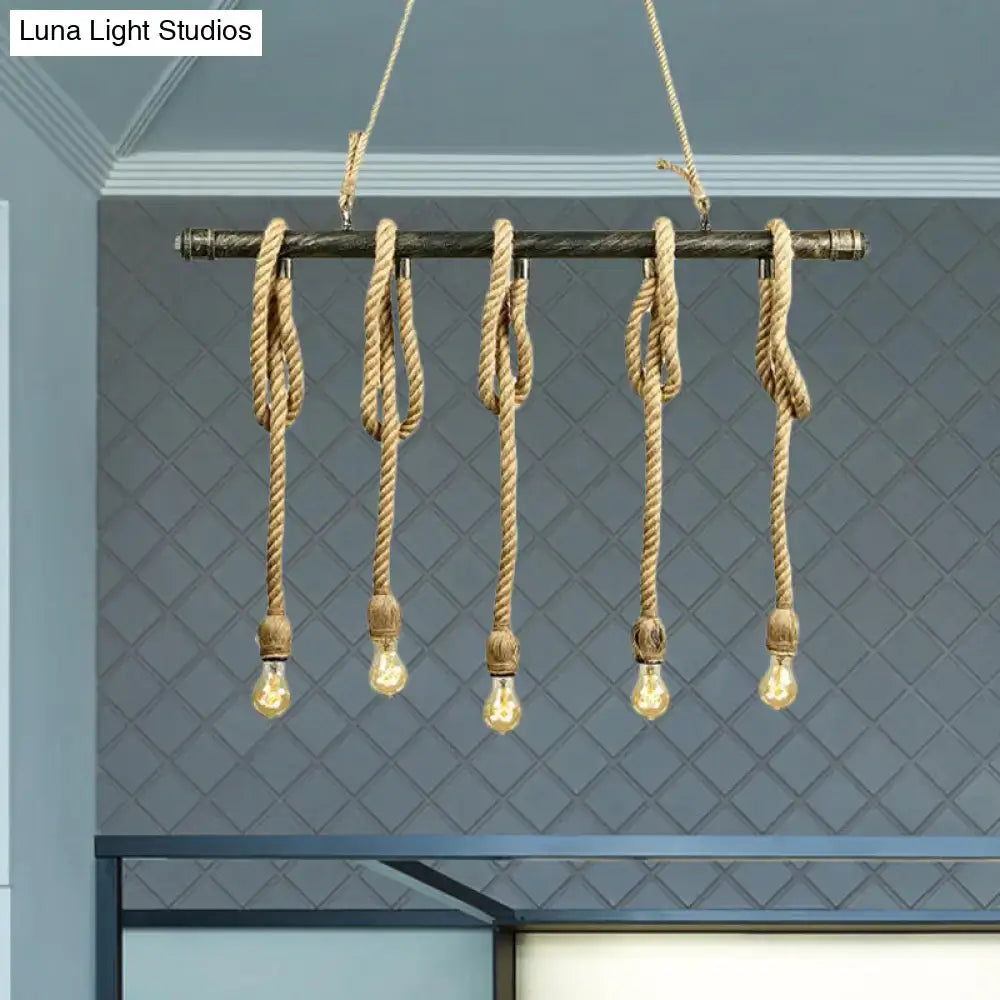 DecorBites™ Adjustable Rope Exposed Island Light - Retro Industrial 5/6-Light - Beige/Light Yellow