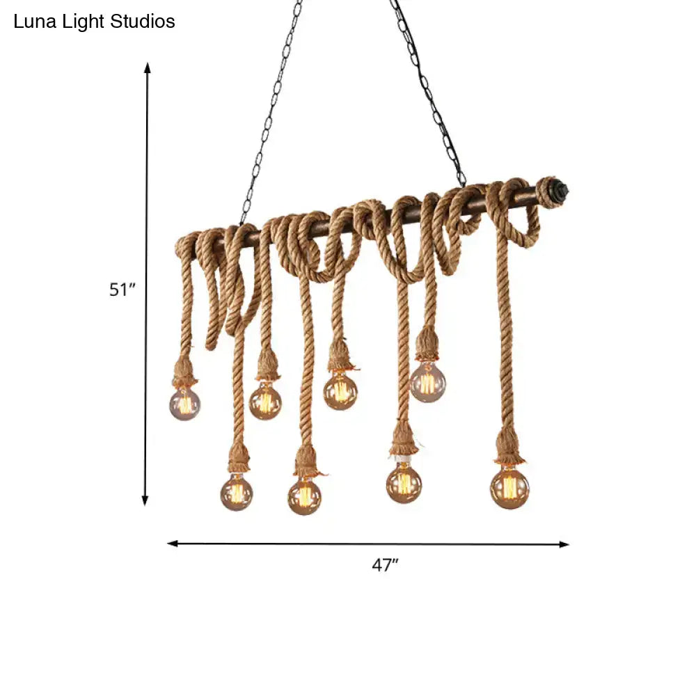 DecorBites™ Adjustable Rope Exposed Island Light - Retro Industrial 5/6-Light - Beige/Light Yellow