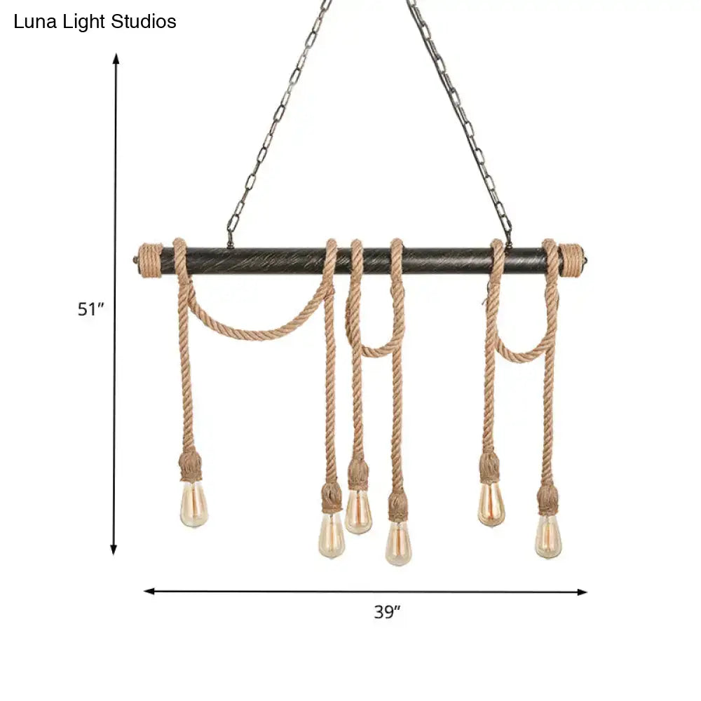 DecorBites™ Adjustable Rope Exposed Island Light - Retro Industrial 5/6-Light - Beige/Light Yellow