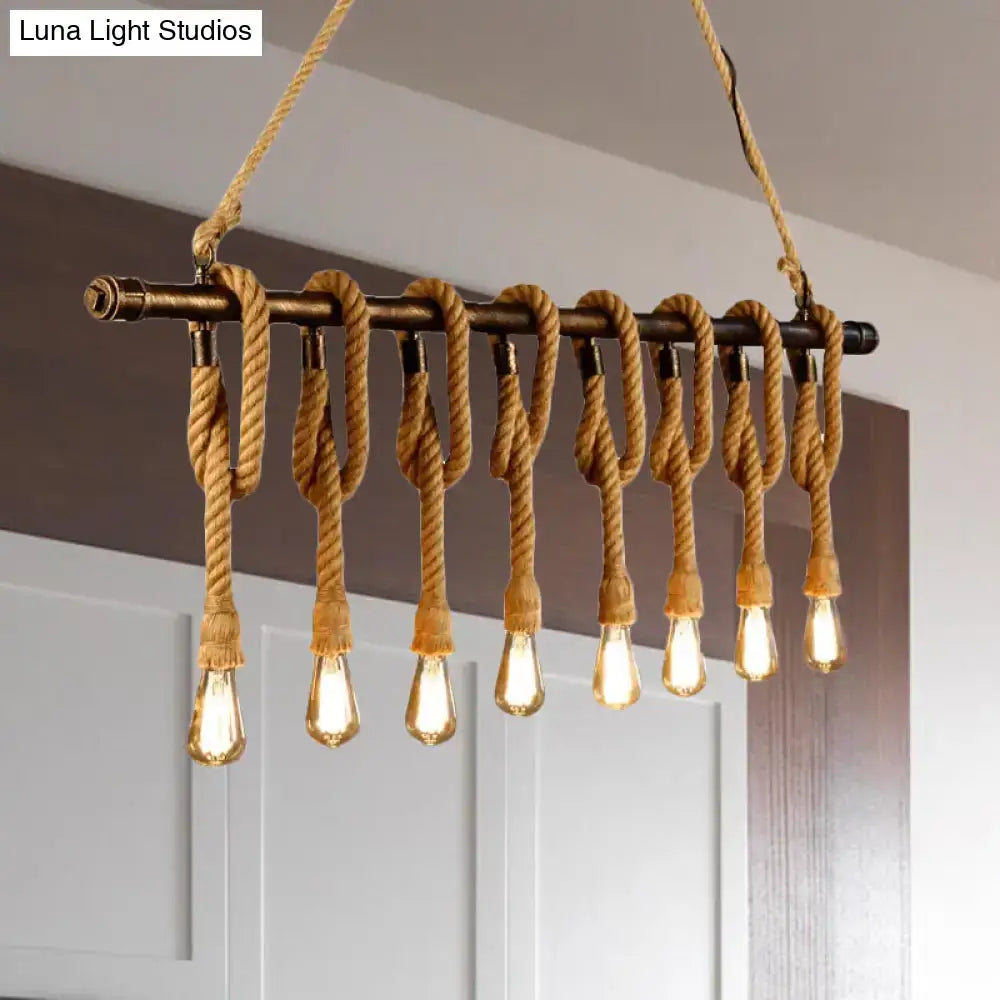 DecorBites™ Adjustable Rope Exposed Island Light - Retro Industrial 5/6-Light - Beige/Light Yellow