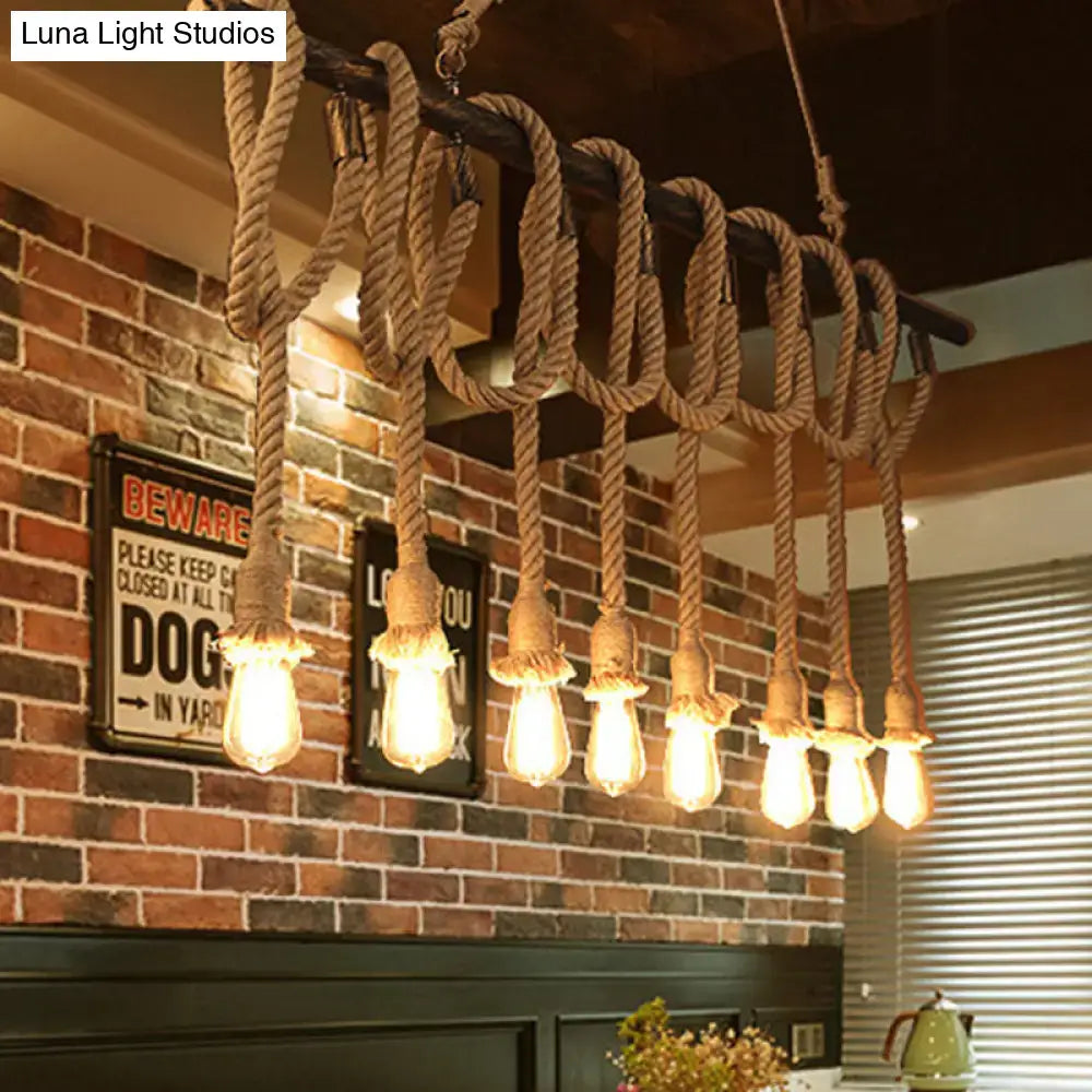 DecorBites™ Adjustable Rope Exposed Island Light - Retro Industrial 5/6-Light - Beige/Light Yellow