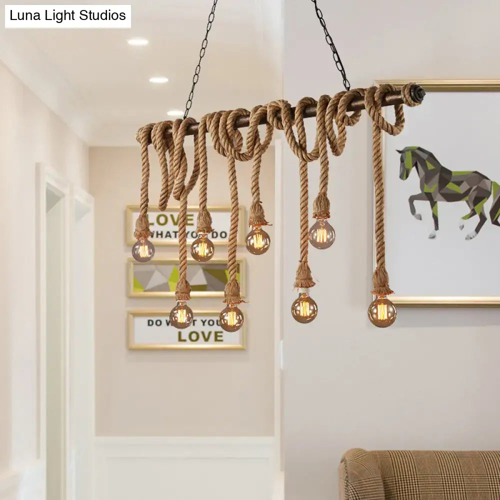 DecorBites™ Adjustable Rope Exposed Island Light - Retro Industrial 5/6-Light - Beige/Light Yellow