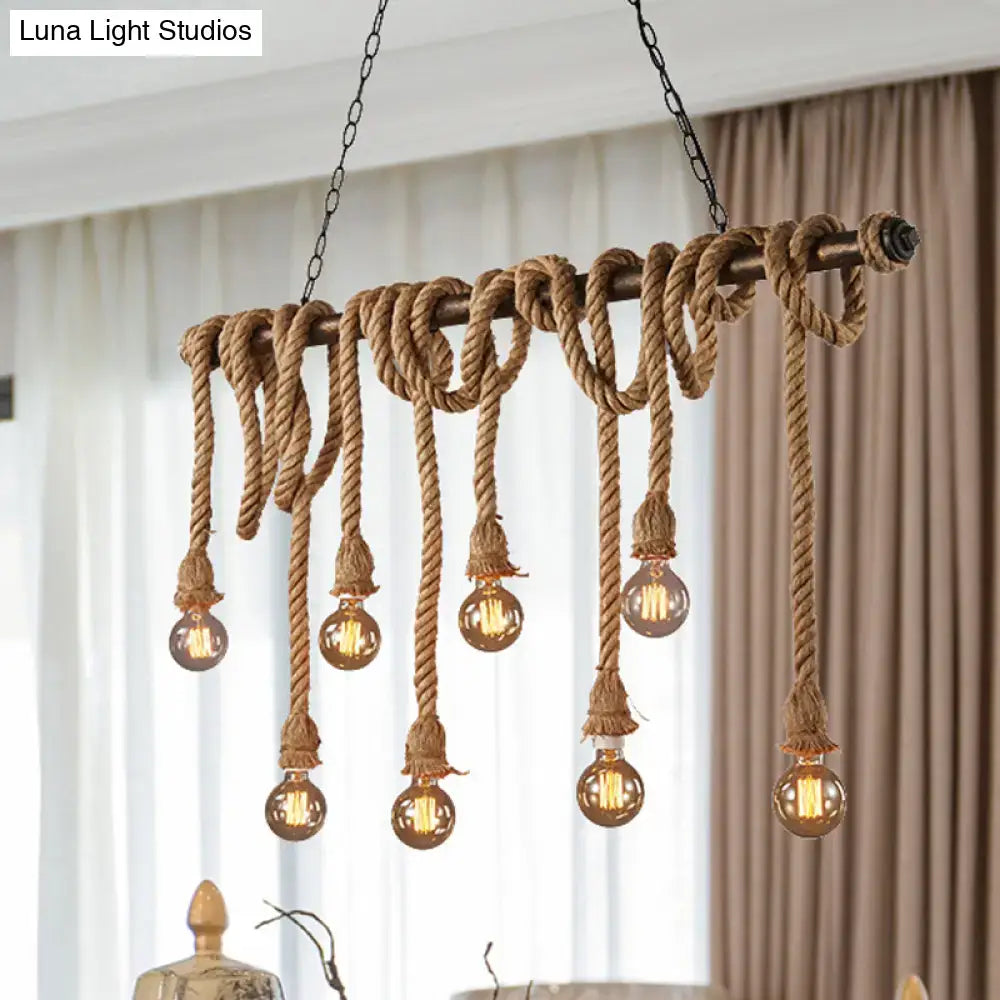 DecorBites™ Adjustable Rope Exposed Island Light - Retro Industrial 5/6-Light - Beige/Light Yellow