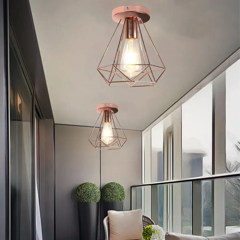 Industrial rose gold & brass ceiling light for living room