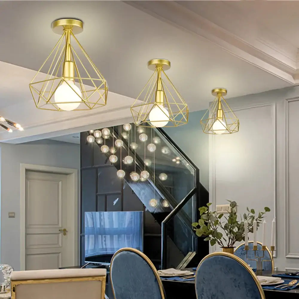 Industrial rose gold & brass ceiling light for living room