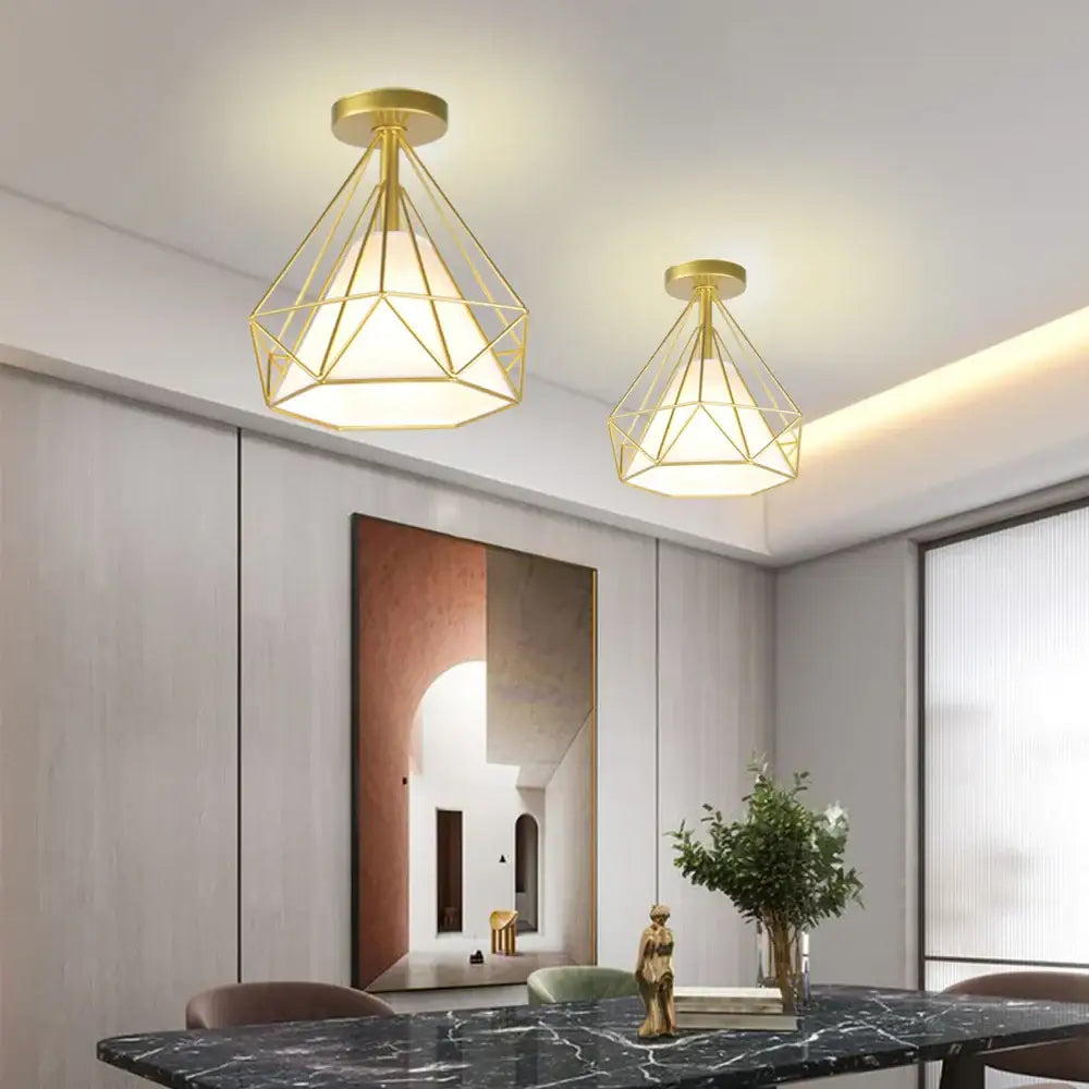 Industrial rose gold & brass ceiling light for living room
