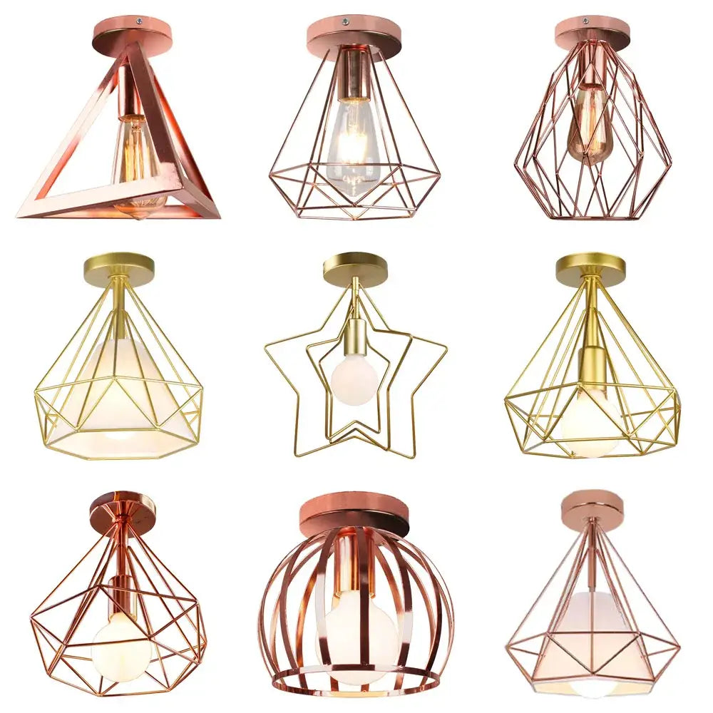 Industrial rose gold & brass ceiling light for living room