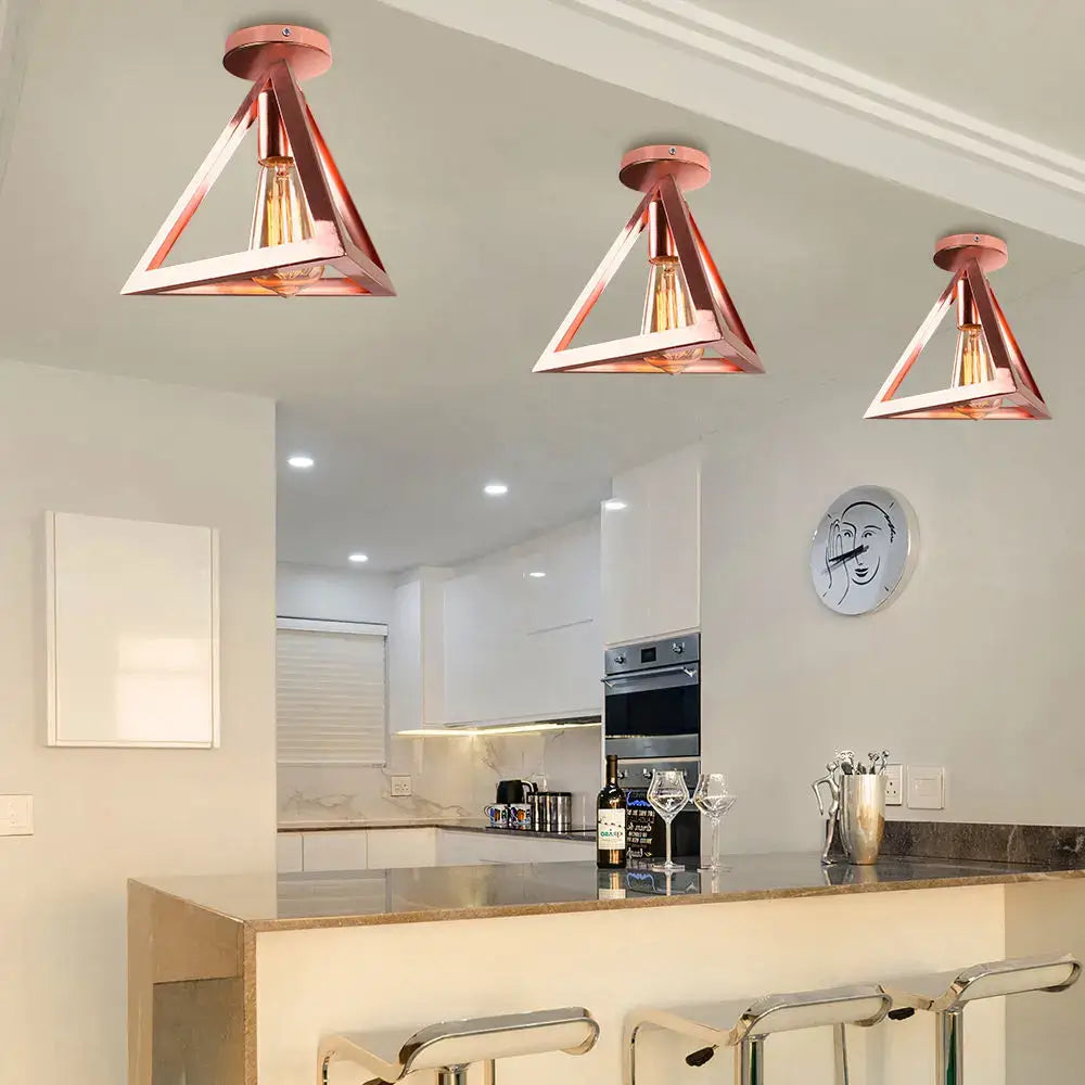 Industrial rose gold & brass ceiling light for living room