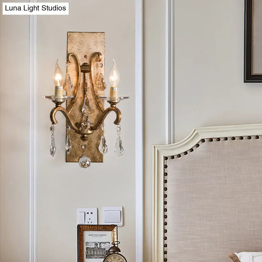 Industrial rust iron crystal wall sconce bedroom e12 candle light