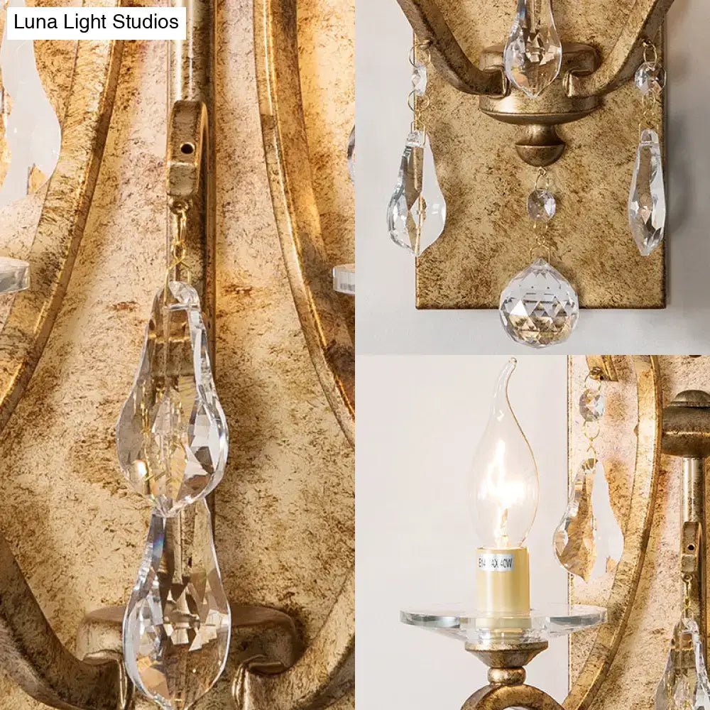 Industrial rust iron crystal wall sconce bedroom e12 candle light