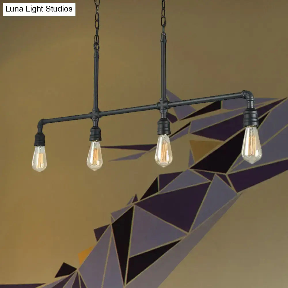 Industrial rustic black metal linear piped island lighting living room