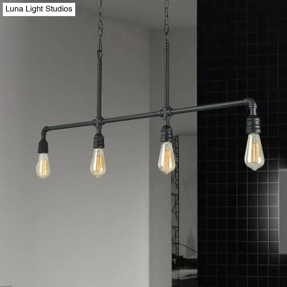 Industrial rustic black metal linear piped island lighting living room