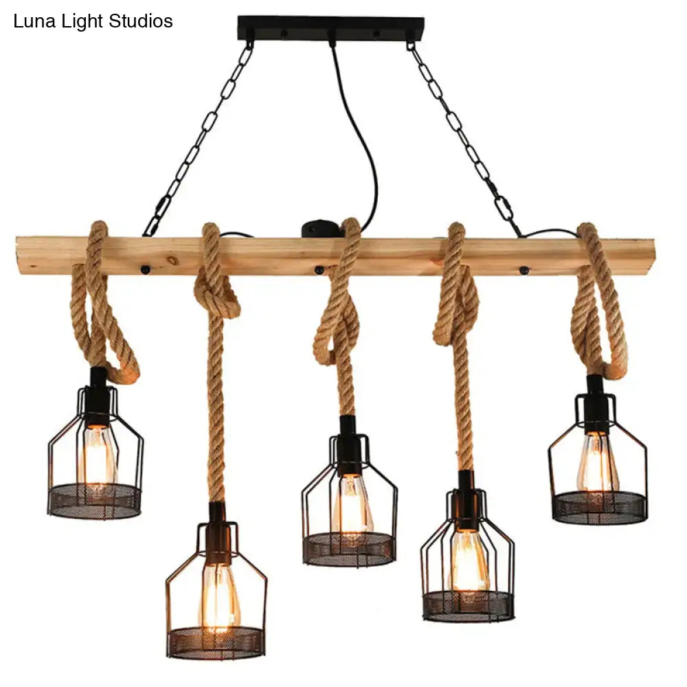 Industrial rustic hemp rope chandelier dining room pendant light