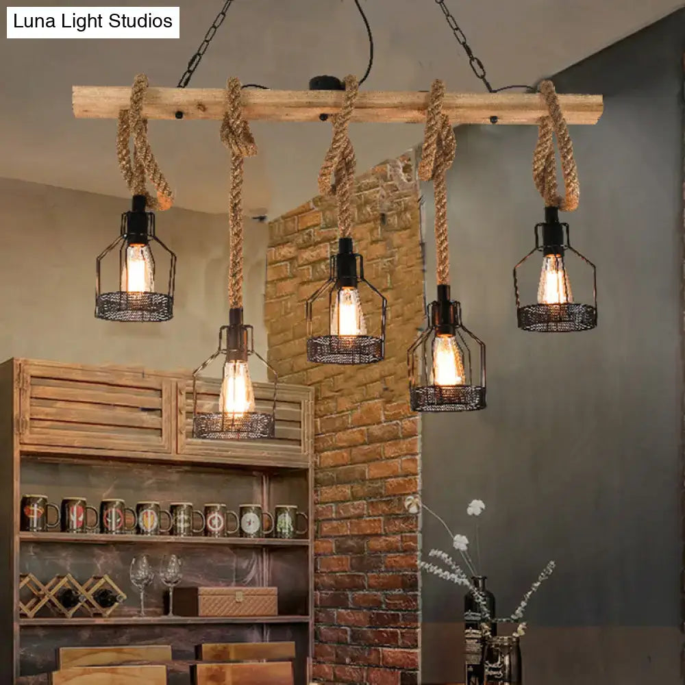 Industrial rustic hemp rope chandelier dining room pendant light
