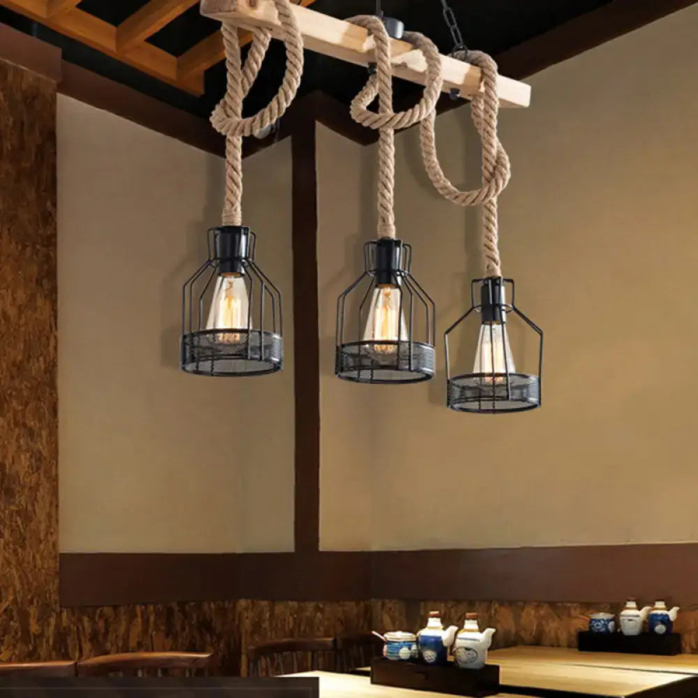 Industrial rustic hemp rope chandelier dining room pendant light