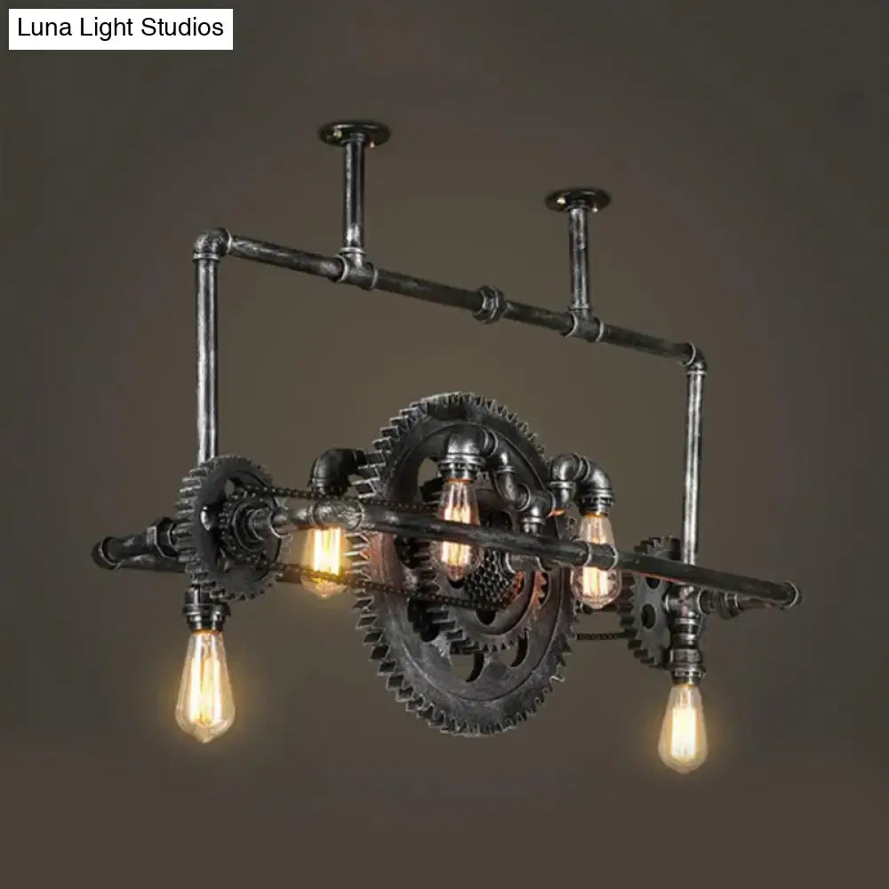 Industrial silver gray gear island pendant – kitchen led light