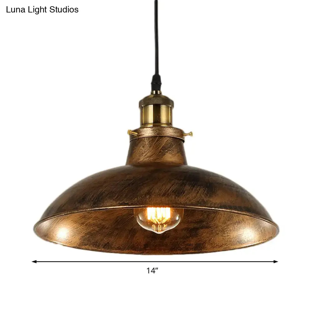 Industrial weathered brass wrought iron pendant light kitchen dome