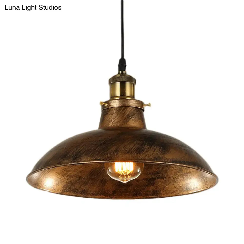 Industrial weathered brass wrought iron pendant light kitchen dome
