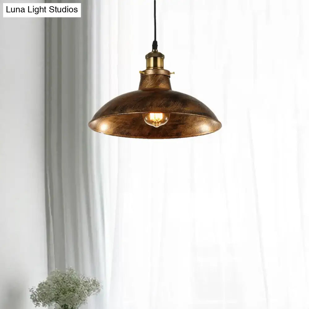 Industrial weathered brass wrought iron pendant light kitchen dome