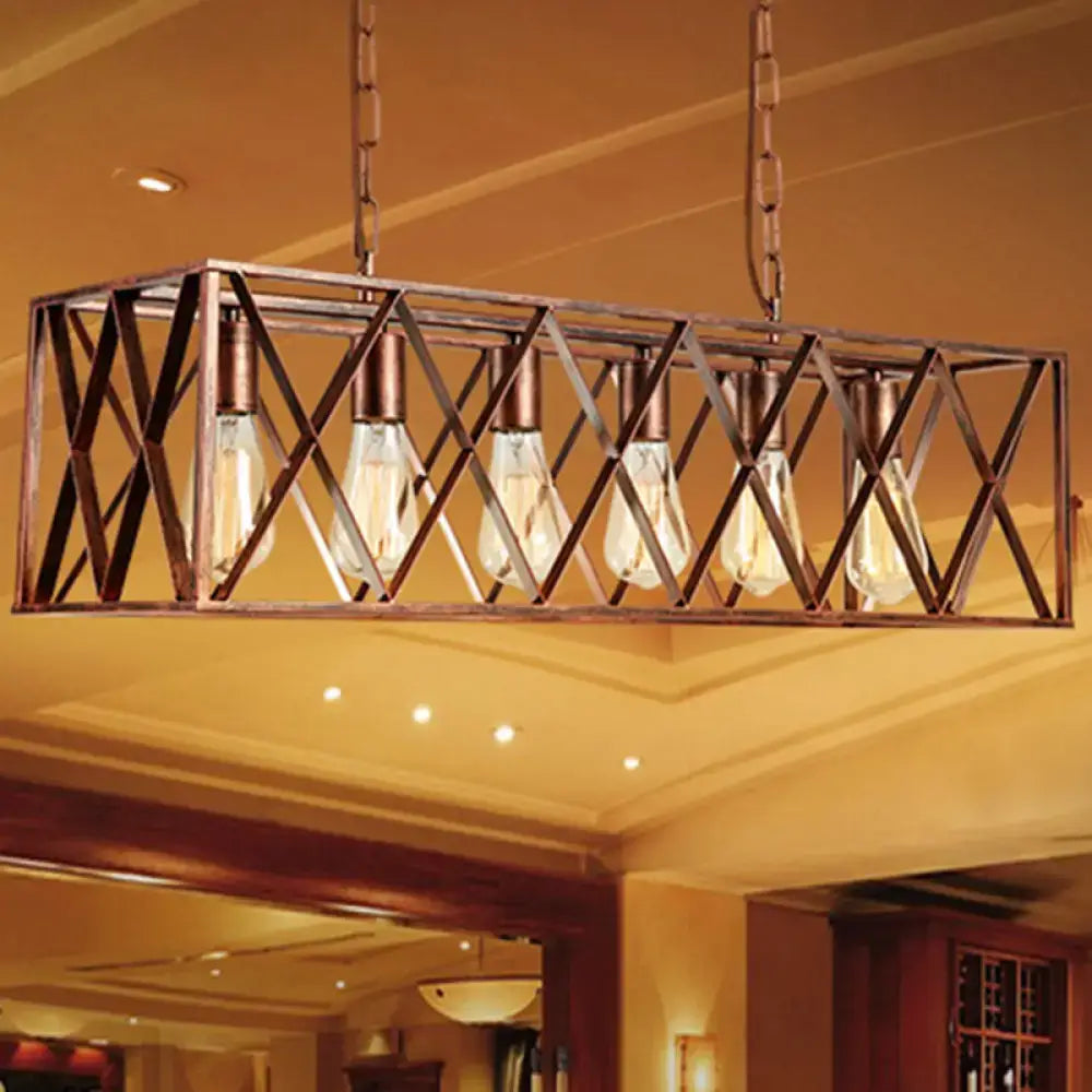 DecorBites™ Industrial 6-Light Metal Cross Pendant Light with Weathered Copper Finish for Dining Rooms