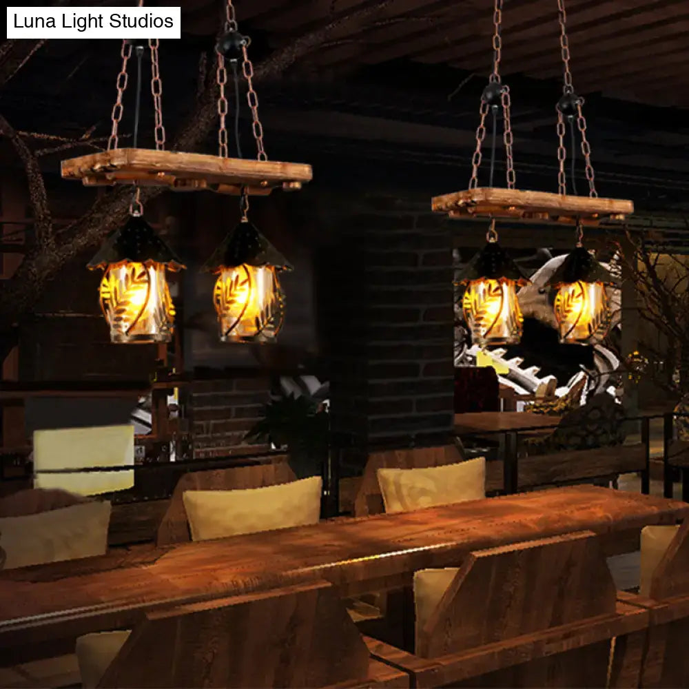 Industrial white clear wood lantern island lighting dining room