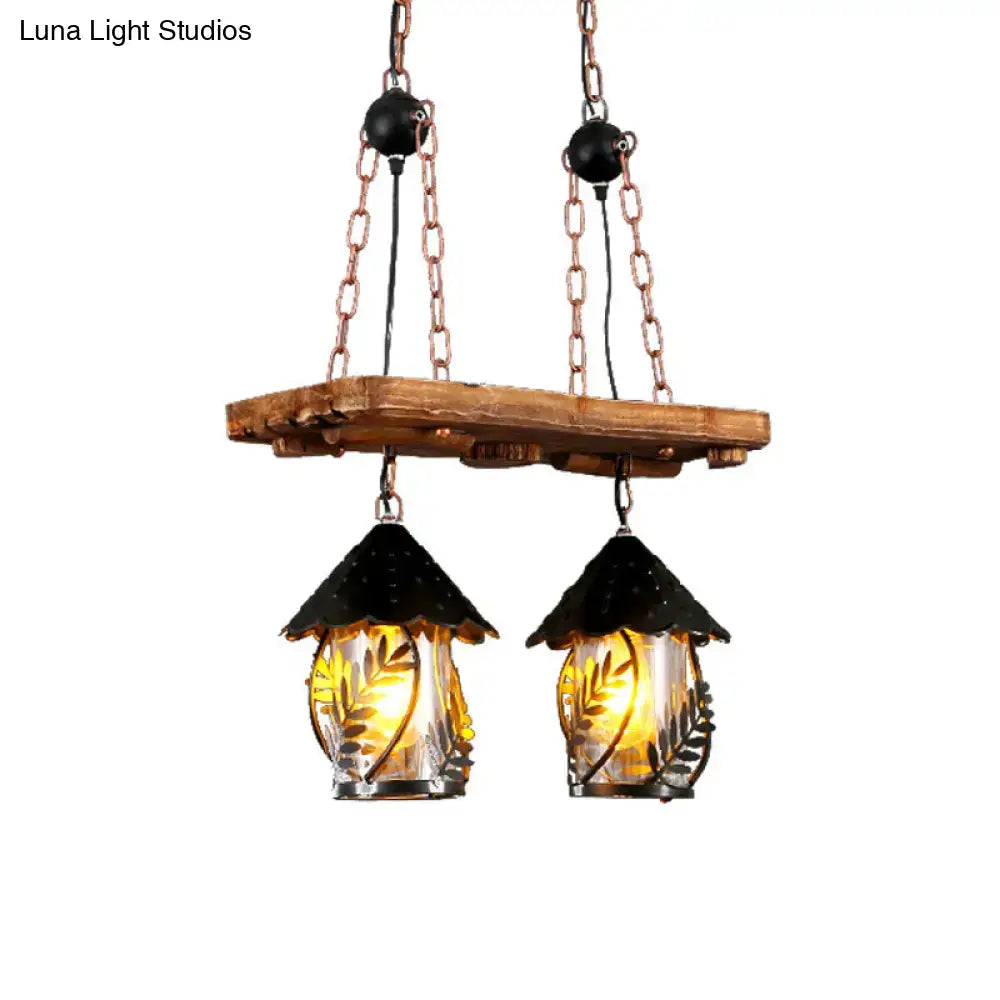 Industrial white clear wood lantern island lighting dining room