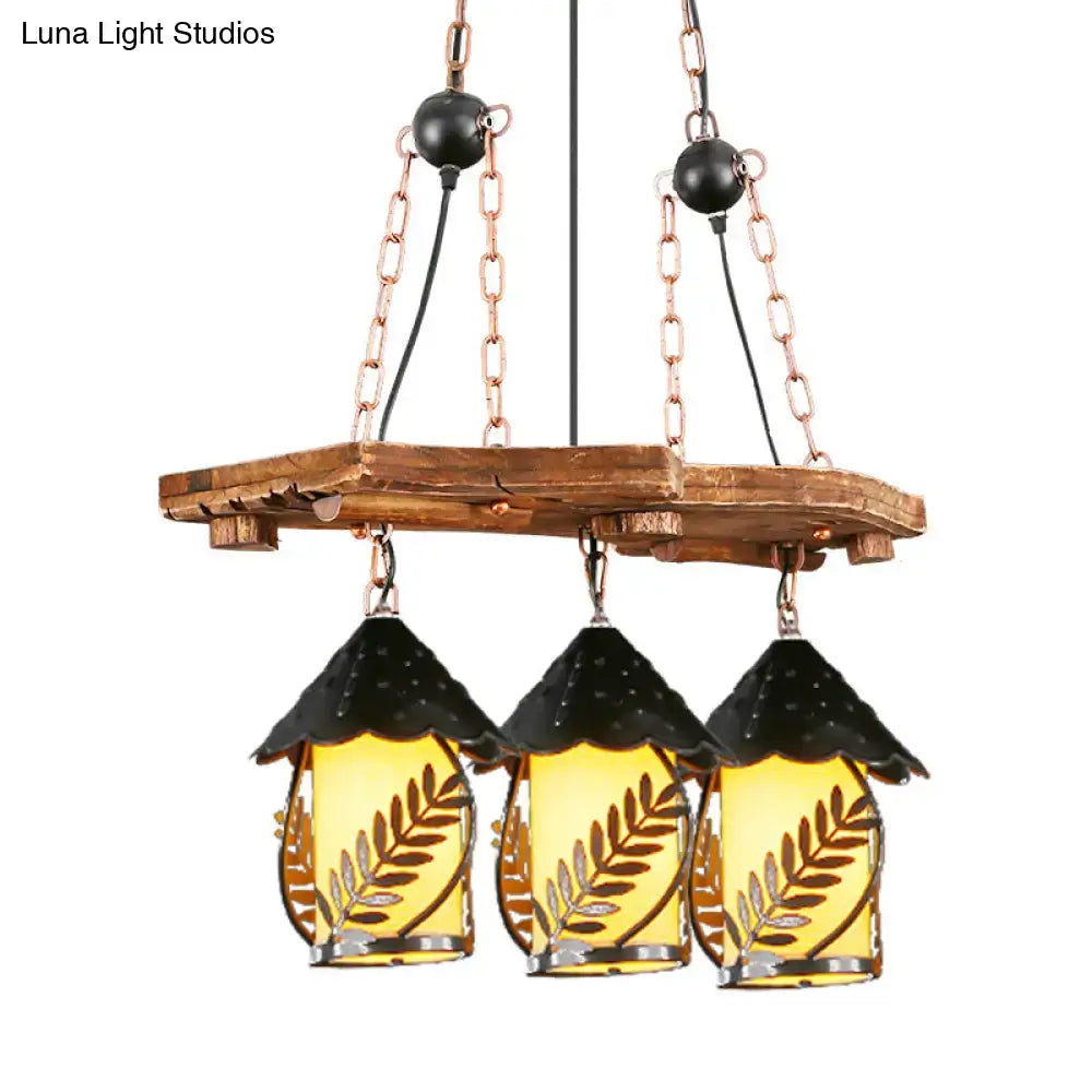 Industrial white clear wood lantern island lighting dining room