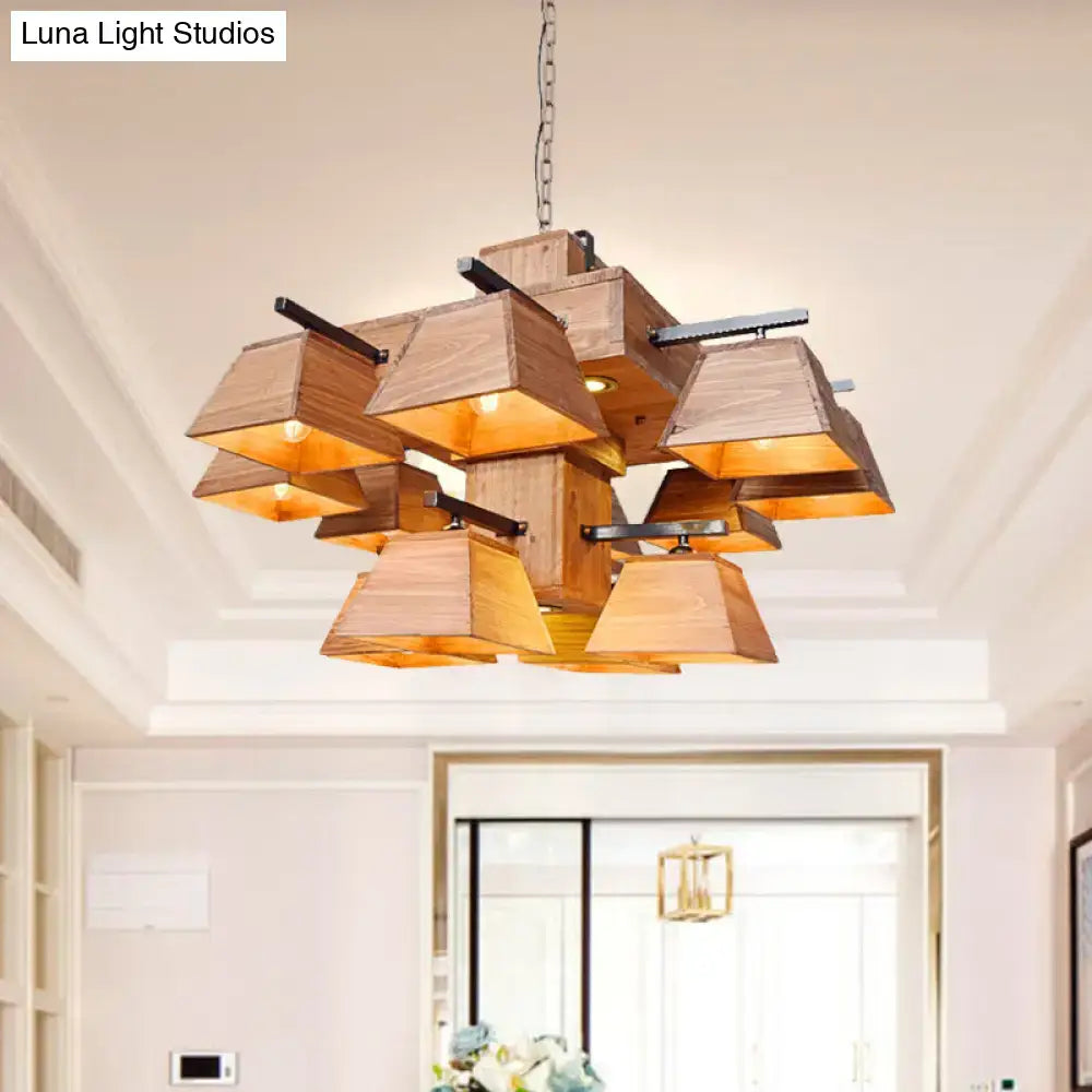 Industrial wood 3 light trapezoid chandelier dining room e26 e27