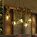 Industrial wood pendant light with vines dining room led chandelier
