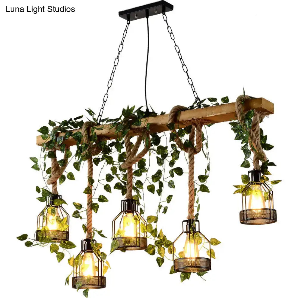Industrial wood pendant light with vines dining room led chandelier