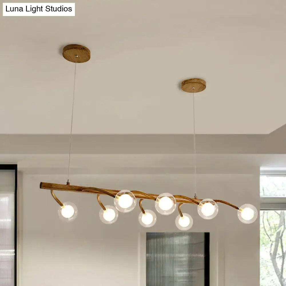 DecorBites™ Industrial Wooden Chandelier – Branching Drop Pendant, 6/8 Head, Brown with Modo Clear Glass Shade for Dining Hall or Island