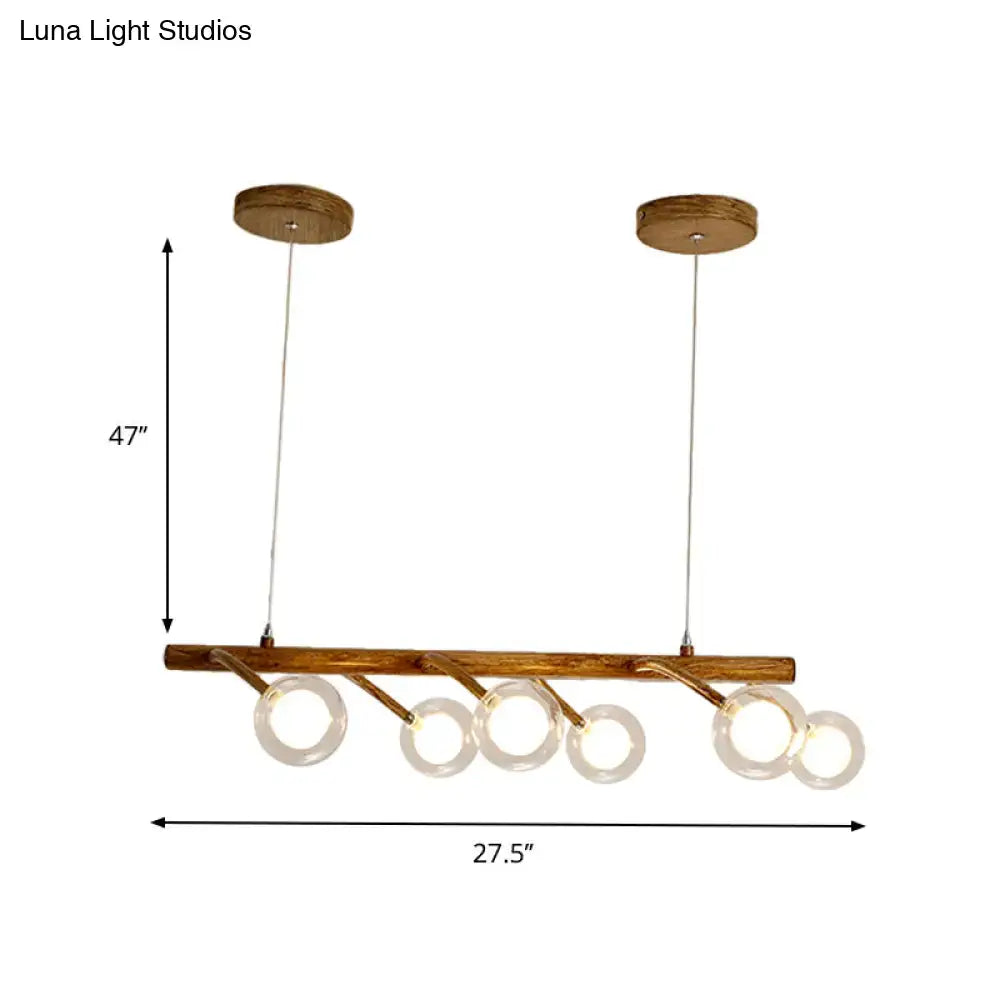 DecorBites™ Industrial Wooden Chandelier – Branching Drop Pendant, 6/8 Head, Brown with Modo Clear Glass Shade for Dining Hall or Island
