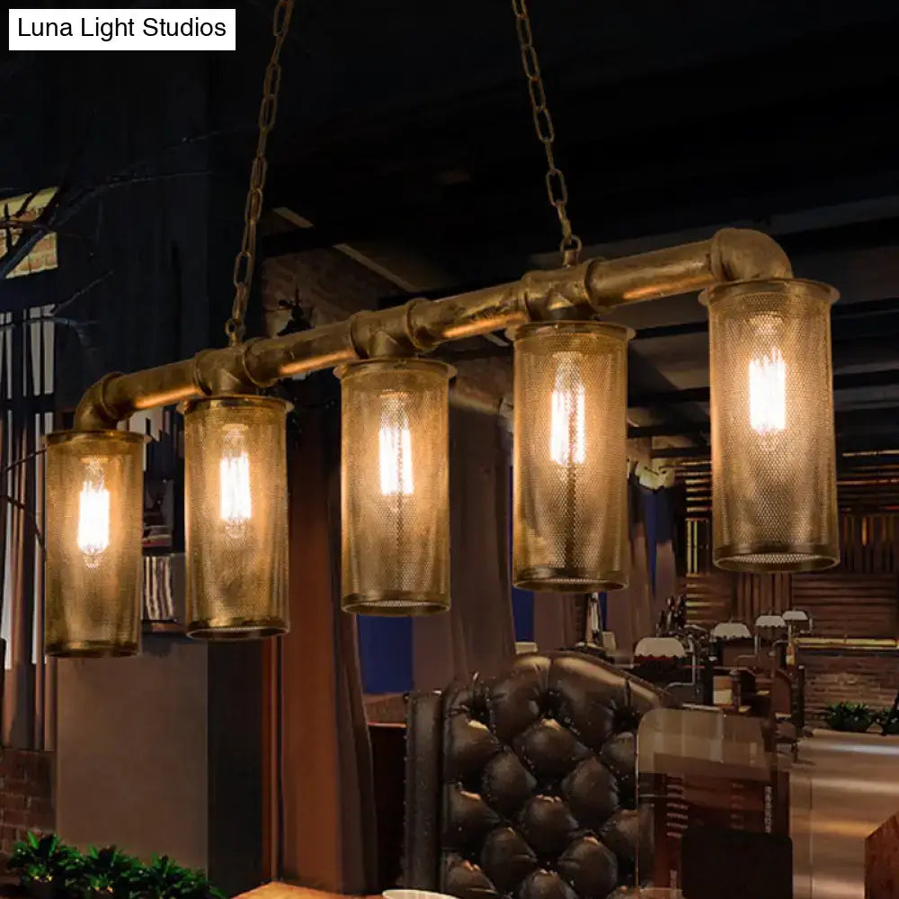 Industrial wrought iron brass pendant light – kitchen 5 head e26 e27