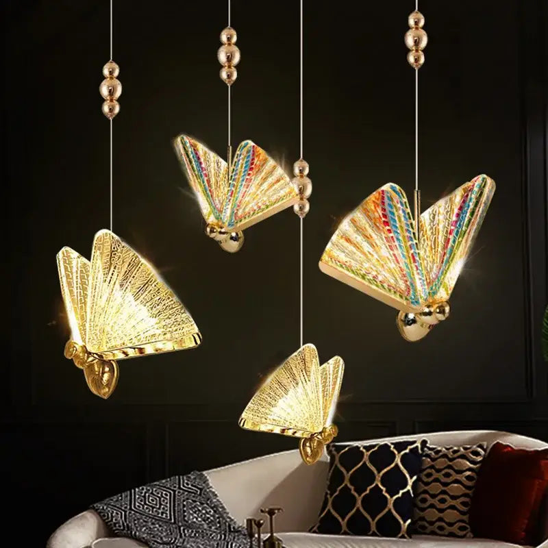 Iridescent gold butterfly pendant lights for living room dining room