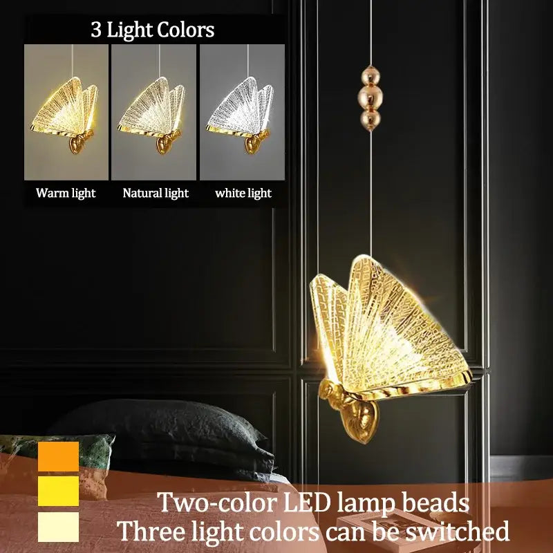 Iridescent gold butterfly pendant lights for living room dining room