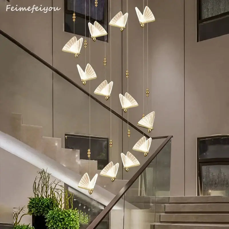 Iridescent gold butterfly pendant lights for living room dining room