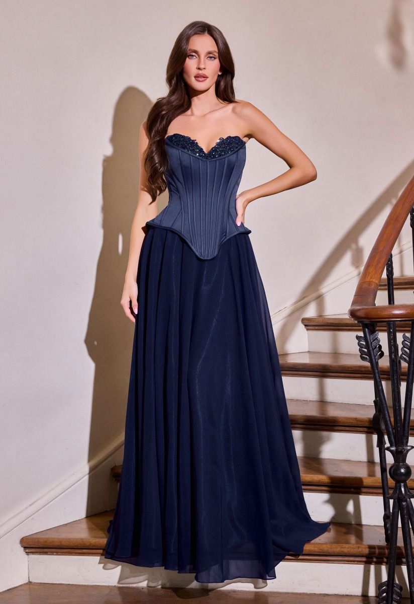 Corset Gown Sweetheart Neckline Chiffon Draped Skirt Lace-Up Back Scarf Detail