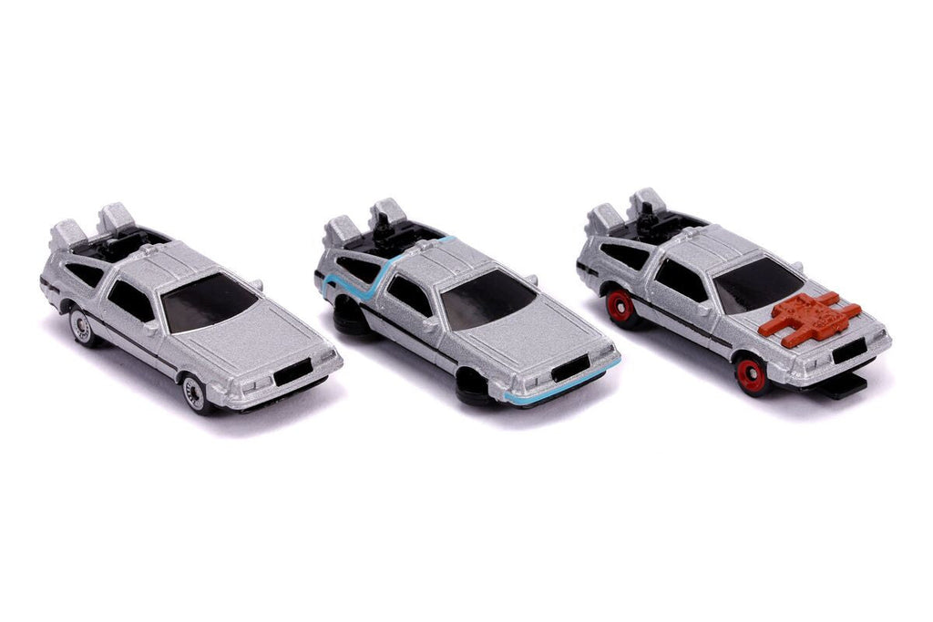 "Back to the Future" Time Machine 3 piece Set "Nano Hollywood Rides" Diecast Model Cars by Jada