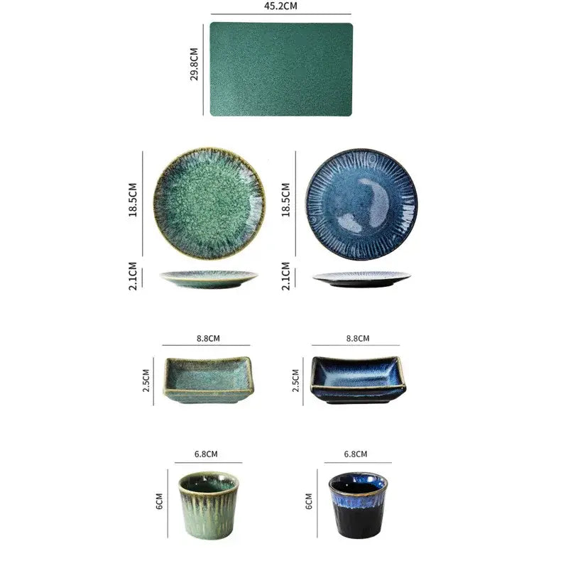 Japanese green textured ceramic dinnerware set dining room bowl
