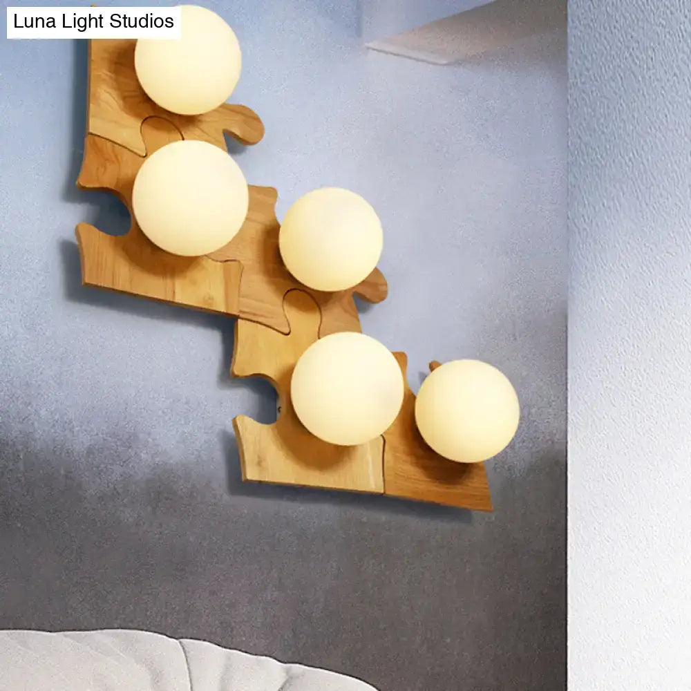 Japanese style beige wooden puzzle base wall light for corridor