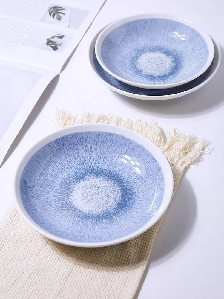 DecorBites™ Ceramic Deep Dish Bowl - Japanese Style Soup Plate with Crackle Glaze